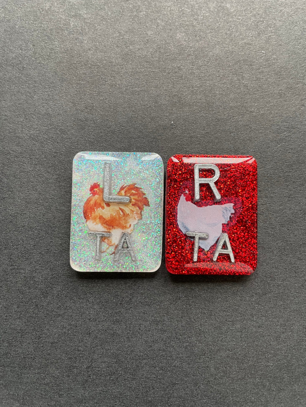 Chicken Xray Markers, Rectangle, Glitter, With 2 or 3 Initials, Brown & White, Farm
