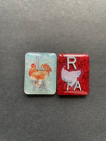 Chicken Xray Markers, Rectangle, Glitter, With 2 or 3 Initials, Brown & White, Farm