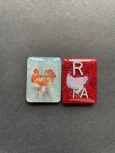 Chicken Xray Markers, Rectangle, Glitter, With 2 or 3 Initials, Brown & White, Farm