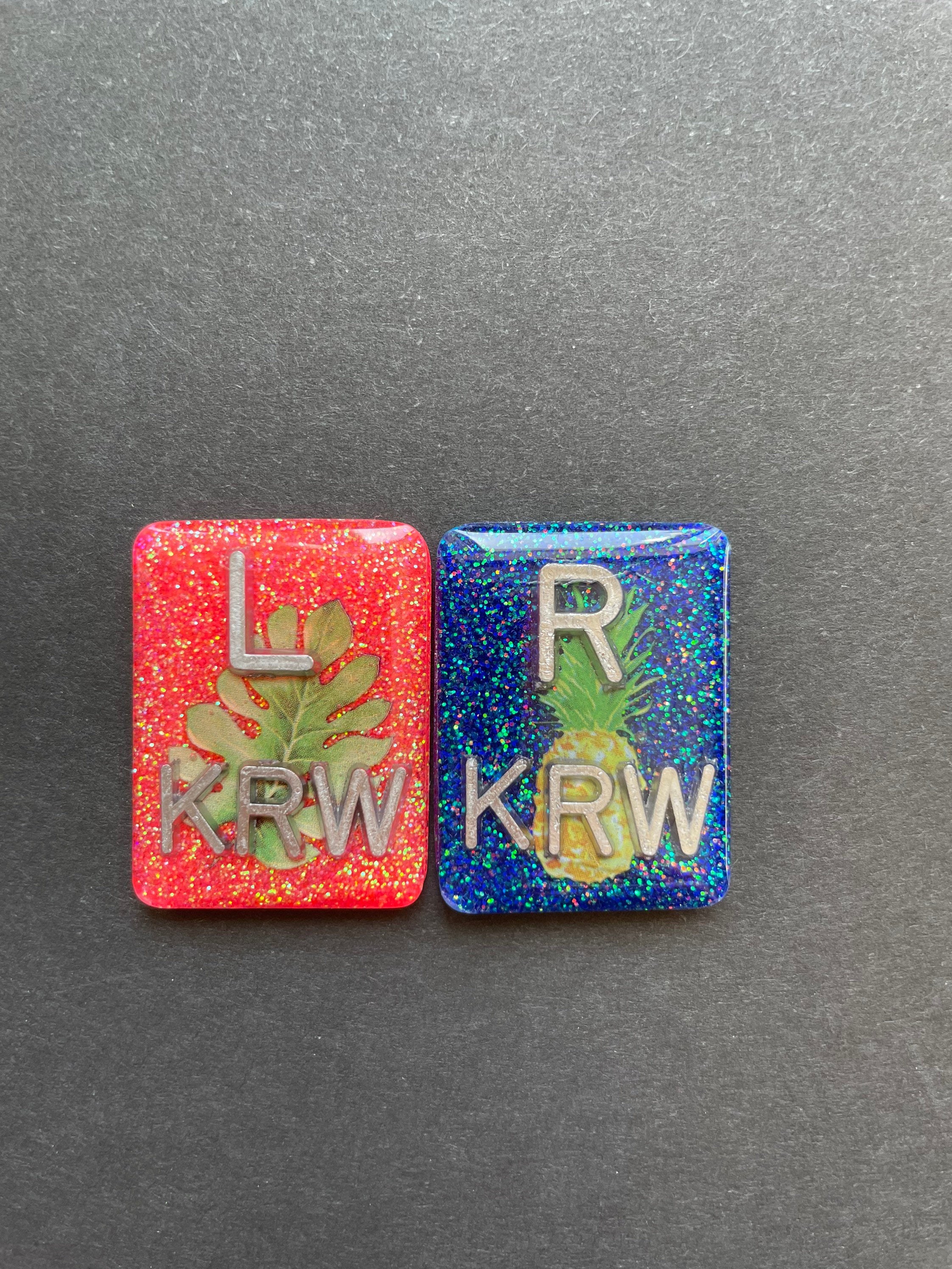 Pineapple & Palm Leaf Xray Markers, With 2 or 3 Initials, Rectangle, Glitter, Summer Vibes