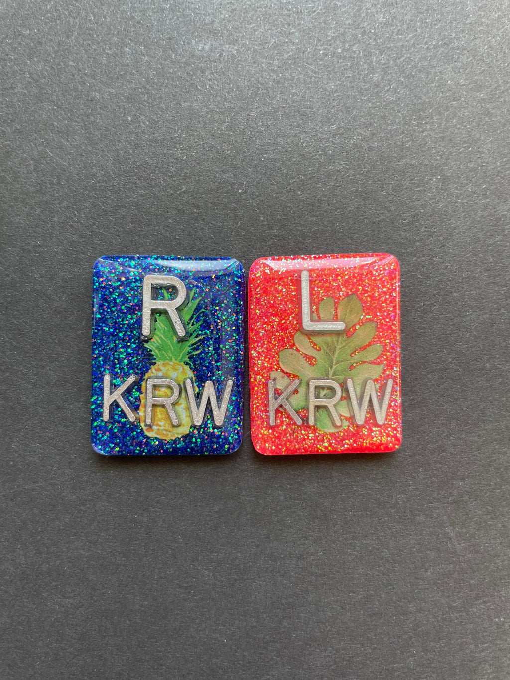 Pineapple & Palm Leaf Xray Markers, With 2 or 3 Initials, Rectangle, Glitter, Summer Vibes
