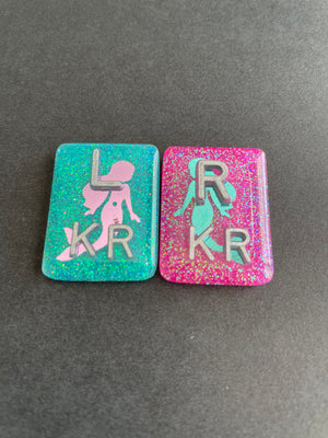 Mermaid Xray Markers, With 2 or 3 Initials, Rectangle, Glitter, Pink & Blue