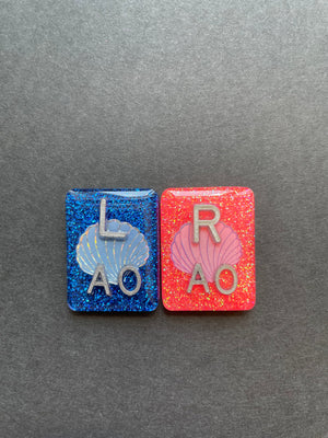 Oyster Shell Xray Markers, With 2 or 3 Initials, Rectangle, Glitter, Sea Shell, Pearl, Holographic