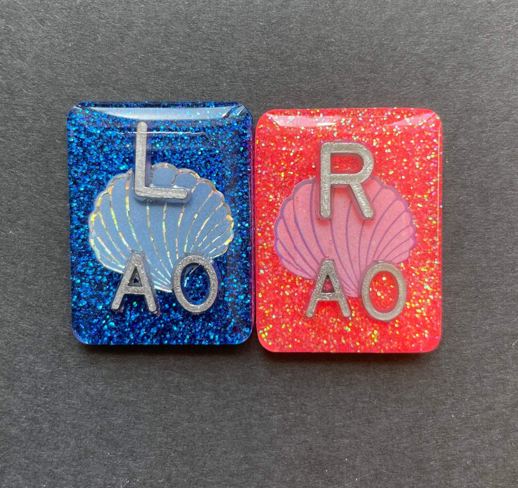 Oyster Shell Xray Markers, With 2 or 3 Initials, Rectangle, Glitter, Sea Shell, Pearl, Holographic