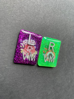 Floral Xray Markers, With 2 or 3 Initials, Large Rectangle, Glitter, Flowers, Poppies, Feminine