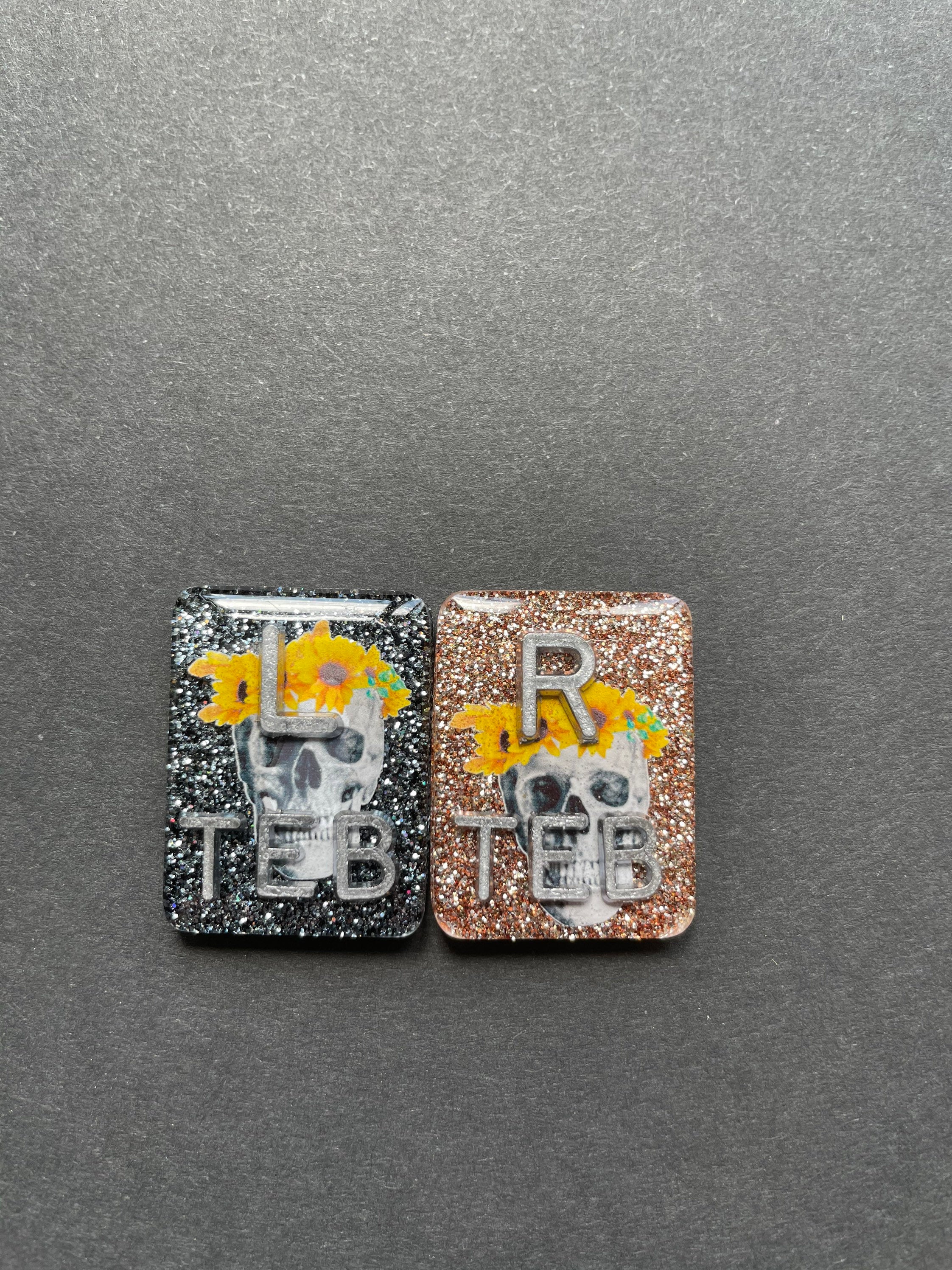 Skull and Sunflower Xray Markers, With 2 or 3 Initials, Rectangle, Glitter