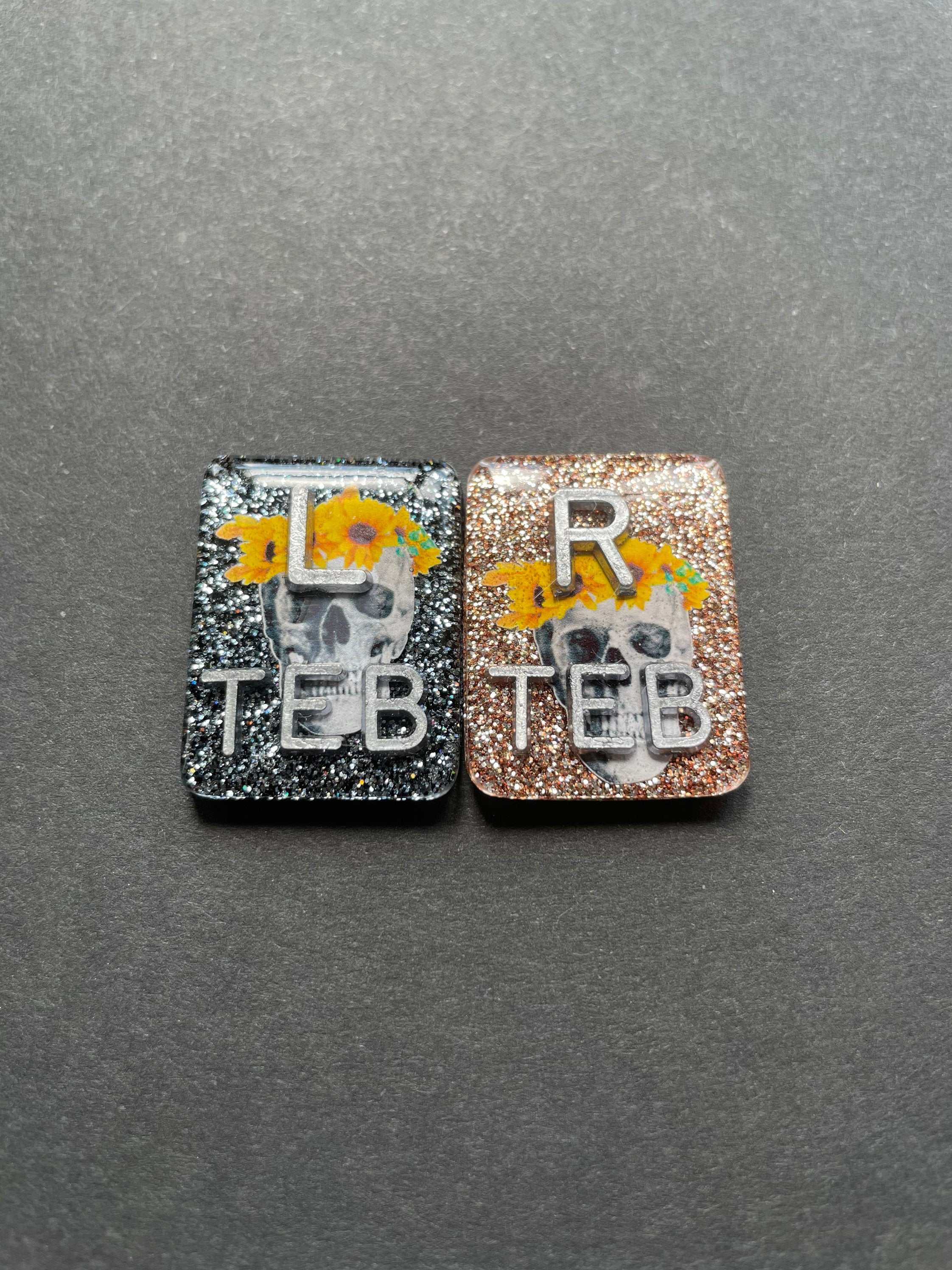 Skull and Sunflower Xray Markers, With 2 or 3 Initials, Rectangle, Glitter