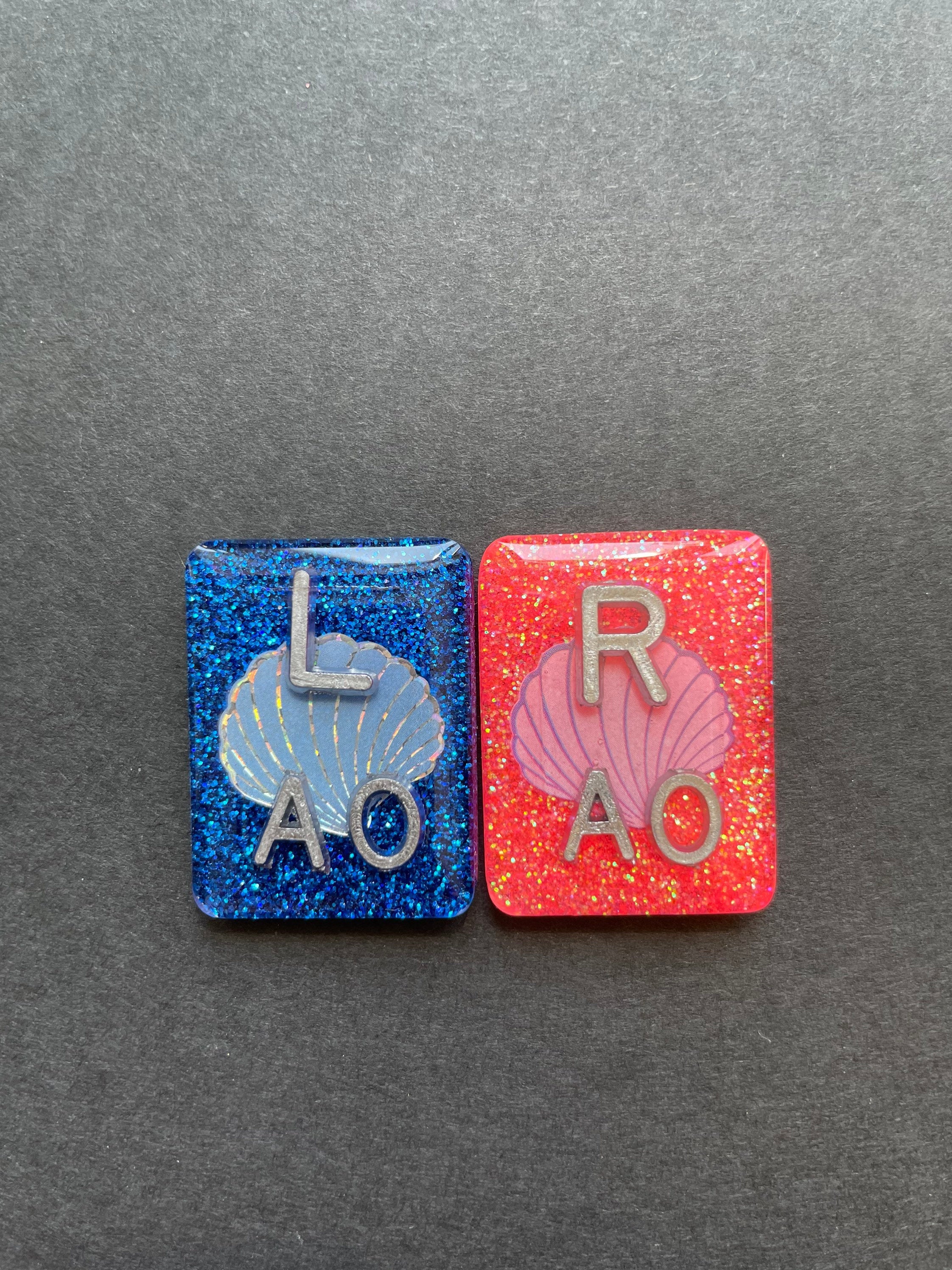 Oyster Shell Xray Markers, With 2 or 3 Initials, Rectangle, Glitter, Sea Shell, Pearl, Holographic