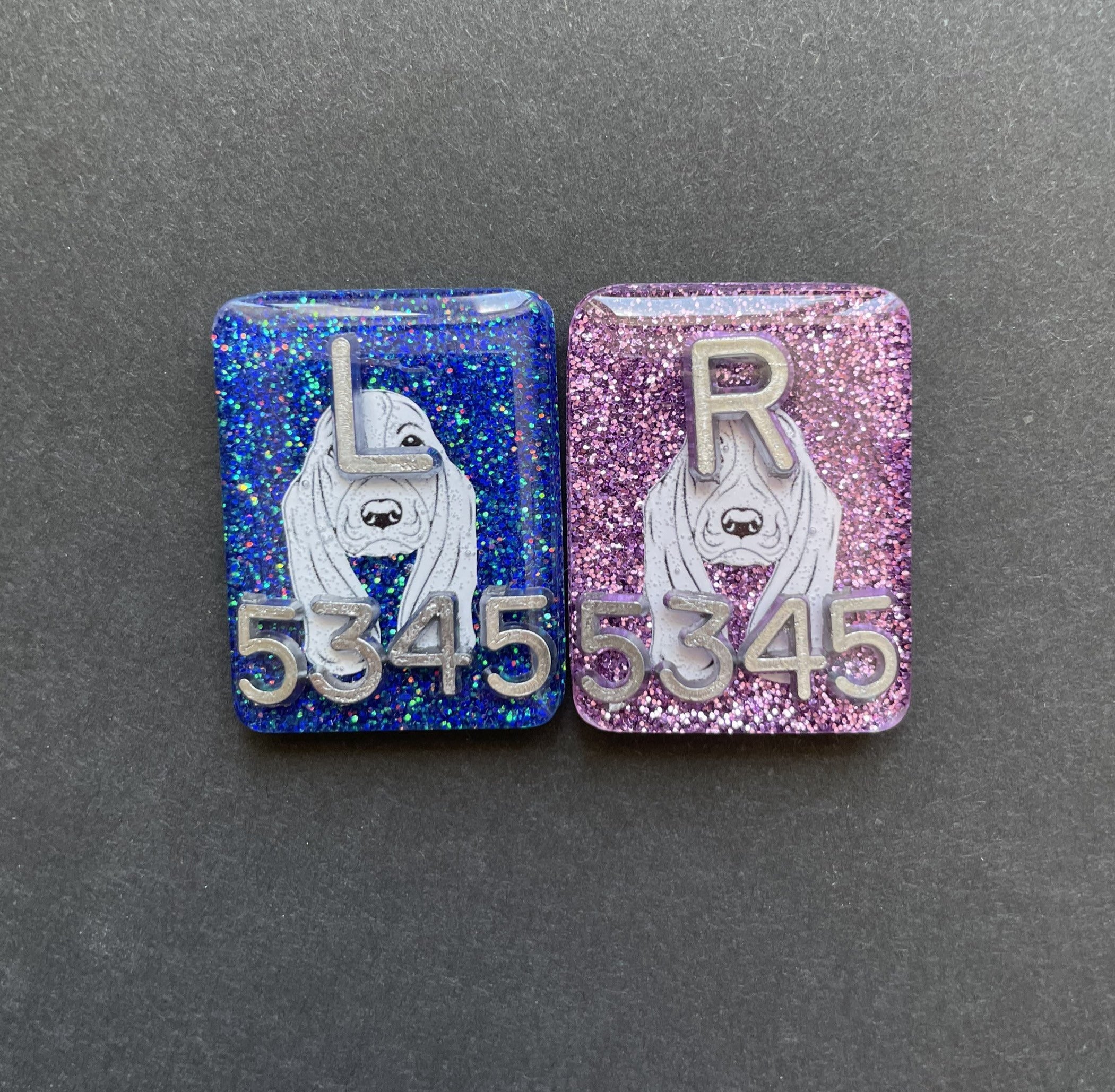 Basset Hound Xray Markers, With 2 or 3 Initials, Rectangle, Glitter, Dog