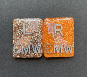 Giraffe Xray Markers, With 2 or 3 Initials, Glitter, Rectangle, Zoo, Animal