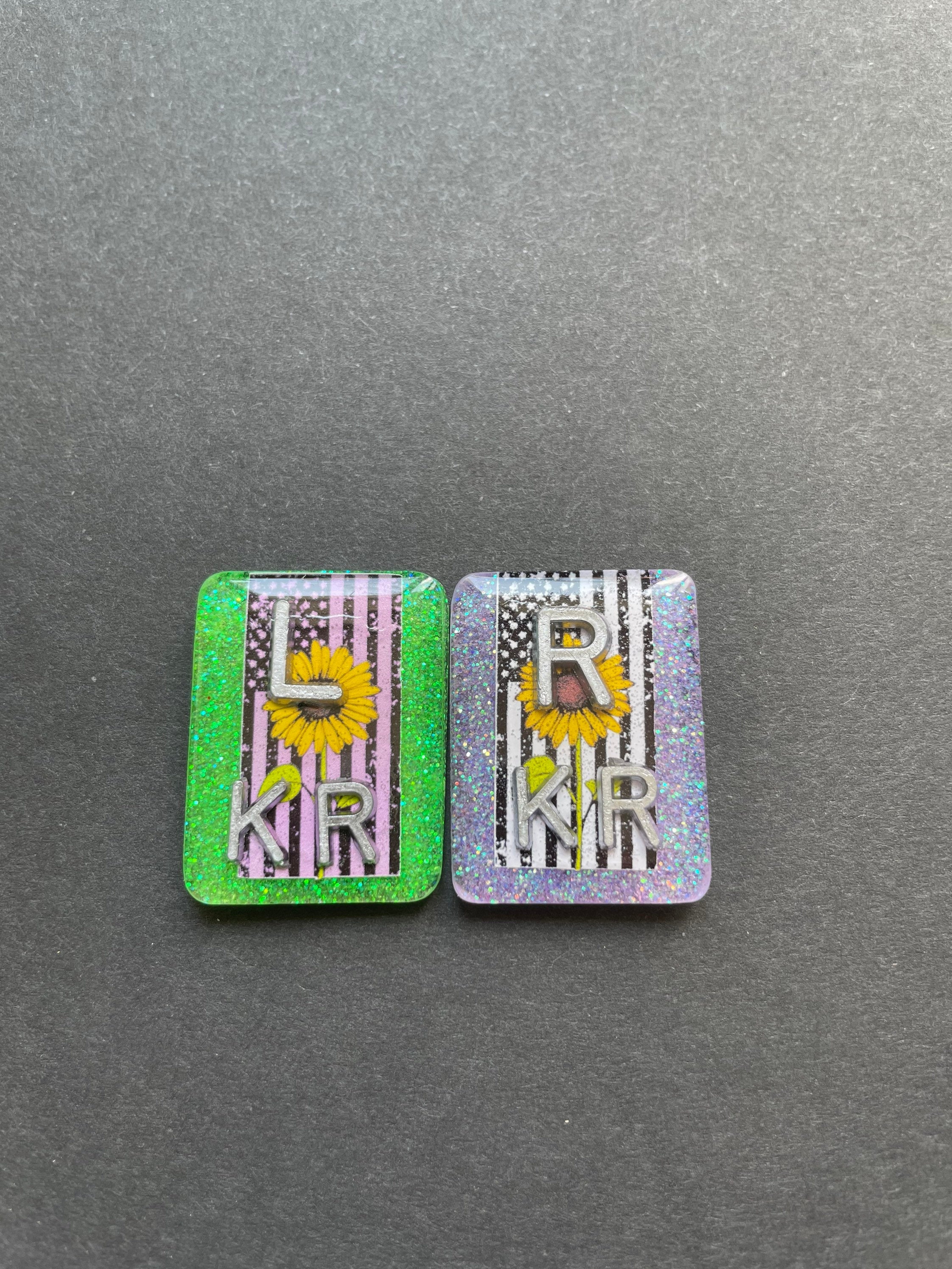 Sunflower and Flag Xray Markers, With 2 or 3 Initials, Large Rectangle, Glitter