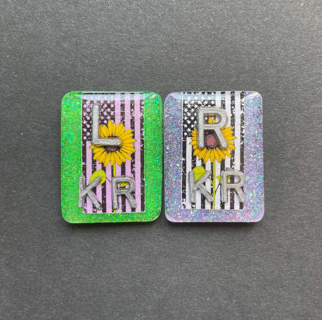 Sunflower and Flag Xray Markers, With 2 or 3 Initials, Large Rectangle, Glitter