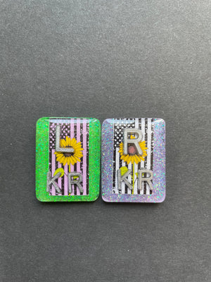 Sunflower and Flag Xray Markers, With 2 or 3 Initials, Large Rectangle, Glitter