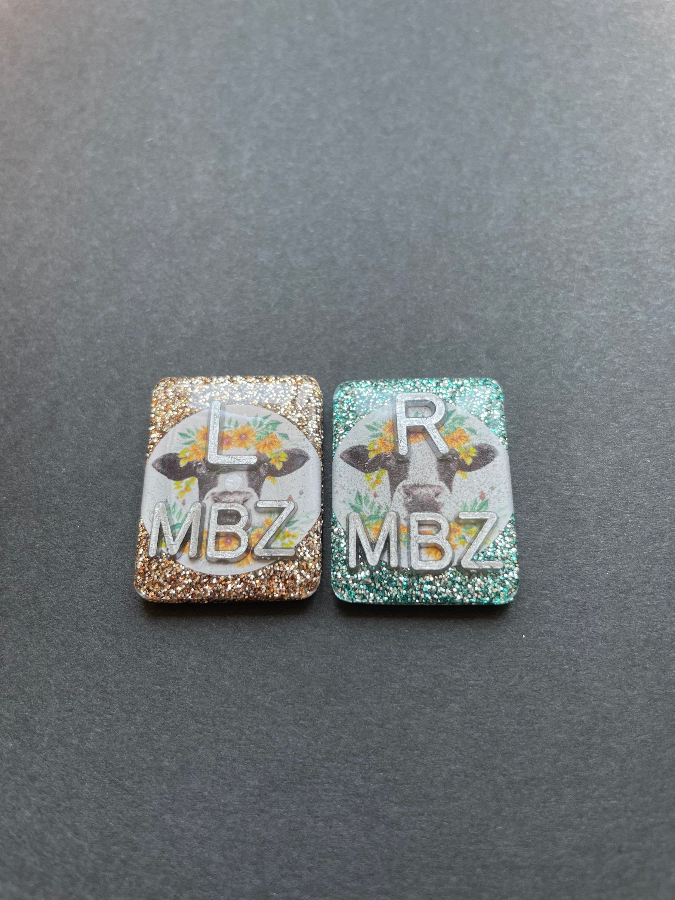 Cow and Sunflower Xray Markers, Rectangle, Glitter, With 2 or 3 Initials, Farm