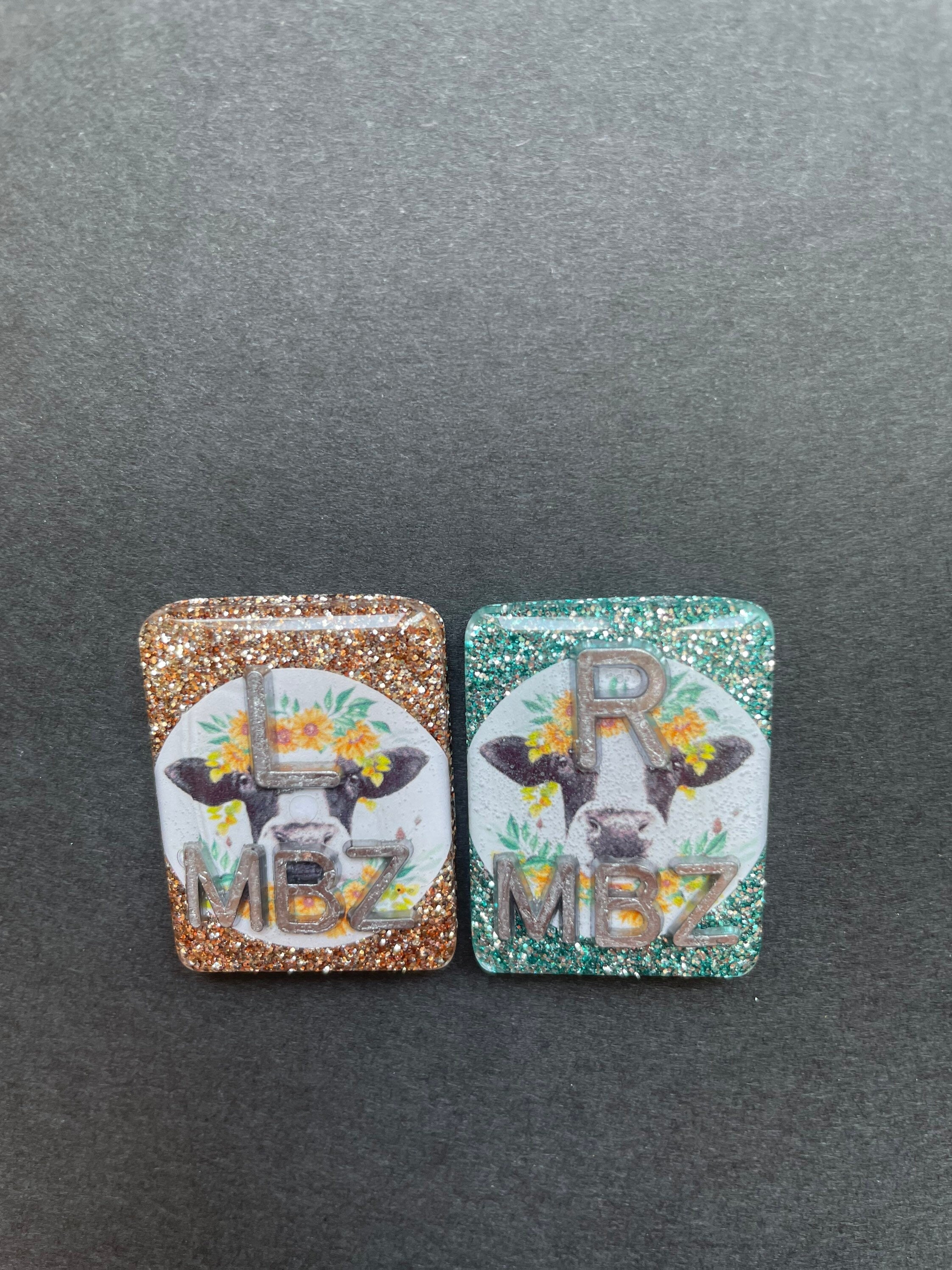 Cow and Sunflower Xray Markers, Rectangle, Glitter, With 2 or 3 Initials, Farm