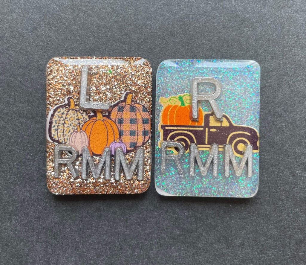 Fall Xray Markers, With 2 or 3 Initials, Large Rectangle, Pumpkin, Truck, Halloween, Autumn, Orange