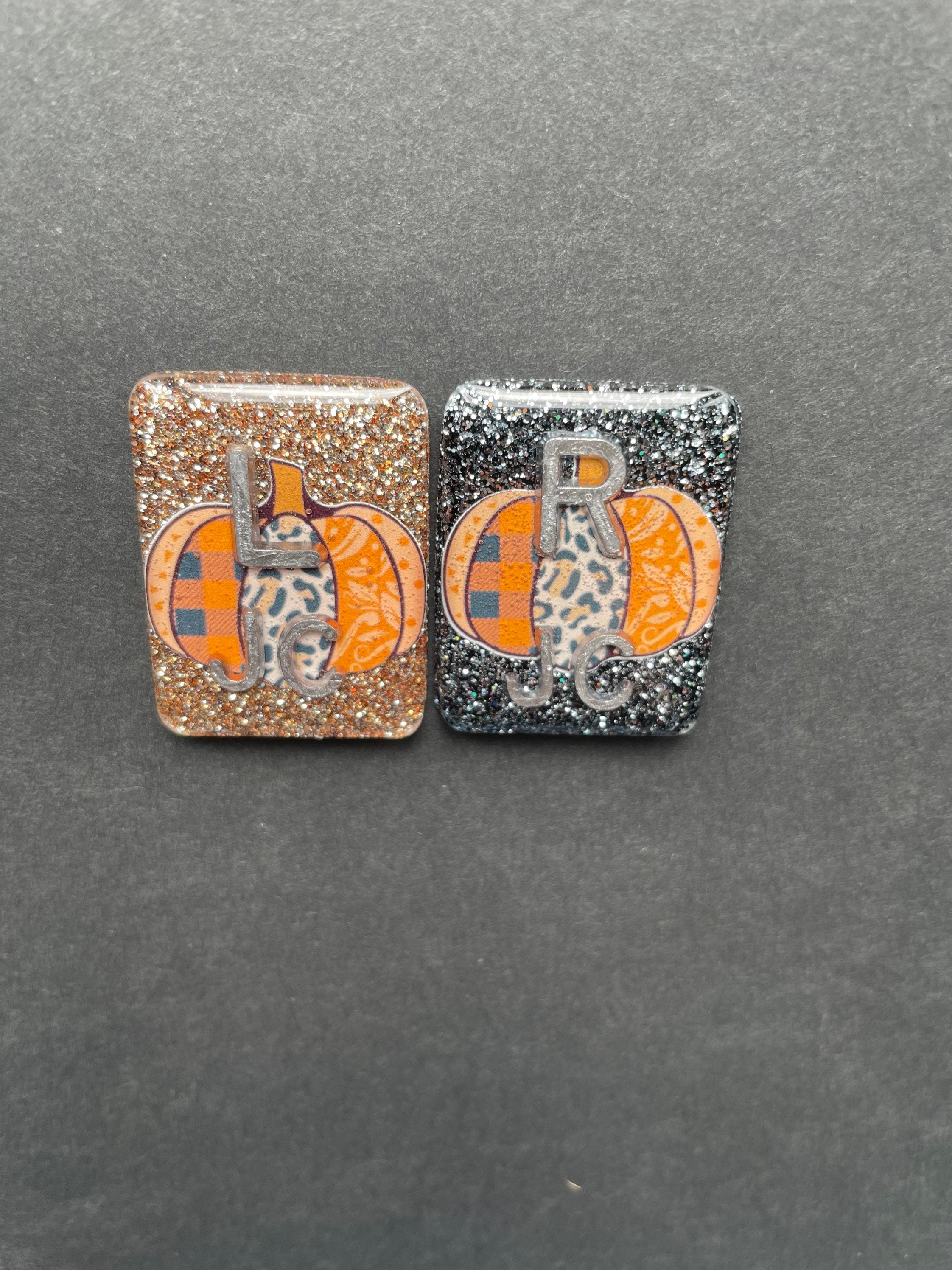 Pretty Pumpkin Xray Markers, With 2 or 3 Initials, Large Rectangle, Pumpkin, Cheetah Print, Halloween, Autumn, Orange, Thanksgiving, Plaid