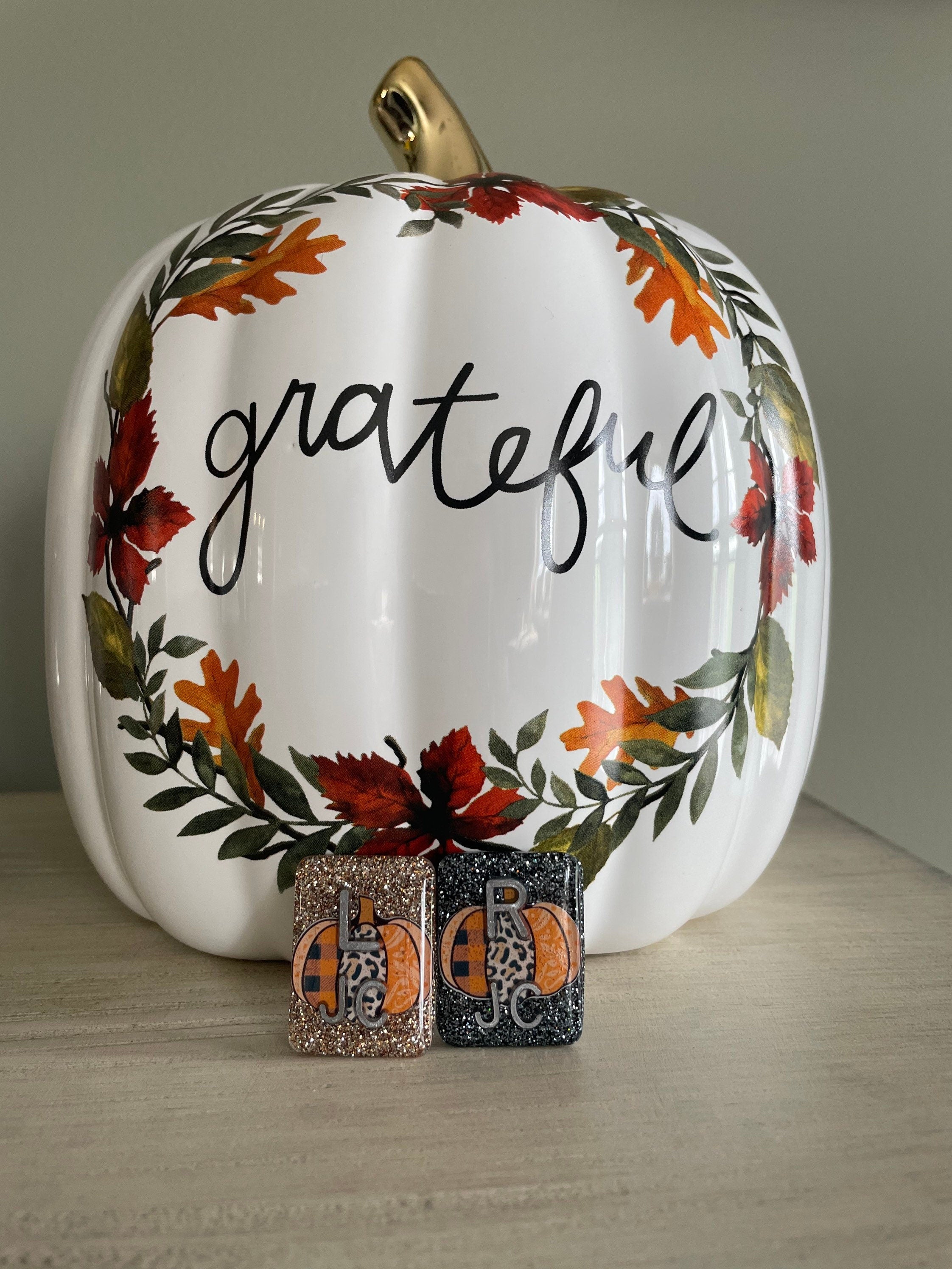 Pretty Pumpkin Xray Markers, With 2 or 3 Initials, Large Rectangle, Pumpkin, Cheetah Print, Halloween, Autumn, Orange, Thanksgiving, Plaid