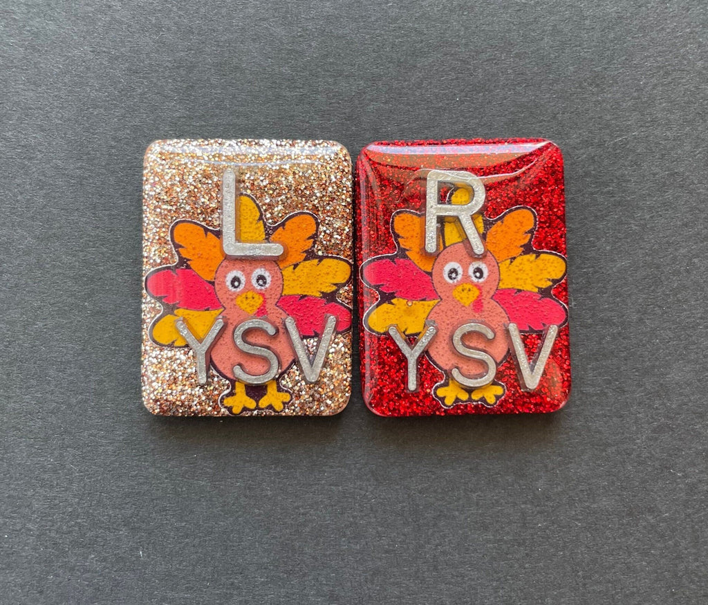 Cute Turkey Xray Markers, With 2 or 3 Initials, Large Rectangle, Glitter, Thanksgiving