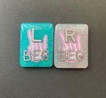 Rock On Skeleton Hands Xray Markers, With 2 or 3 Initials, Rectangle, Glitter