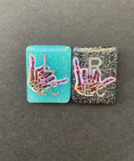 Skaka Skeleton Hands Xray Markers, With 2 or 3 Initials, Rectangle, Glitter, Tie Dye