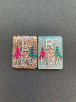 Christmas Tree Xray Markers, With 2 or 3 Initials, Holiday, Rectangle, Glitter, Buffalo Plaid, Cheetah