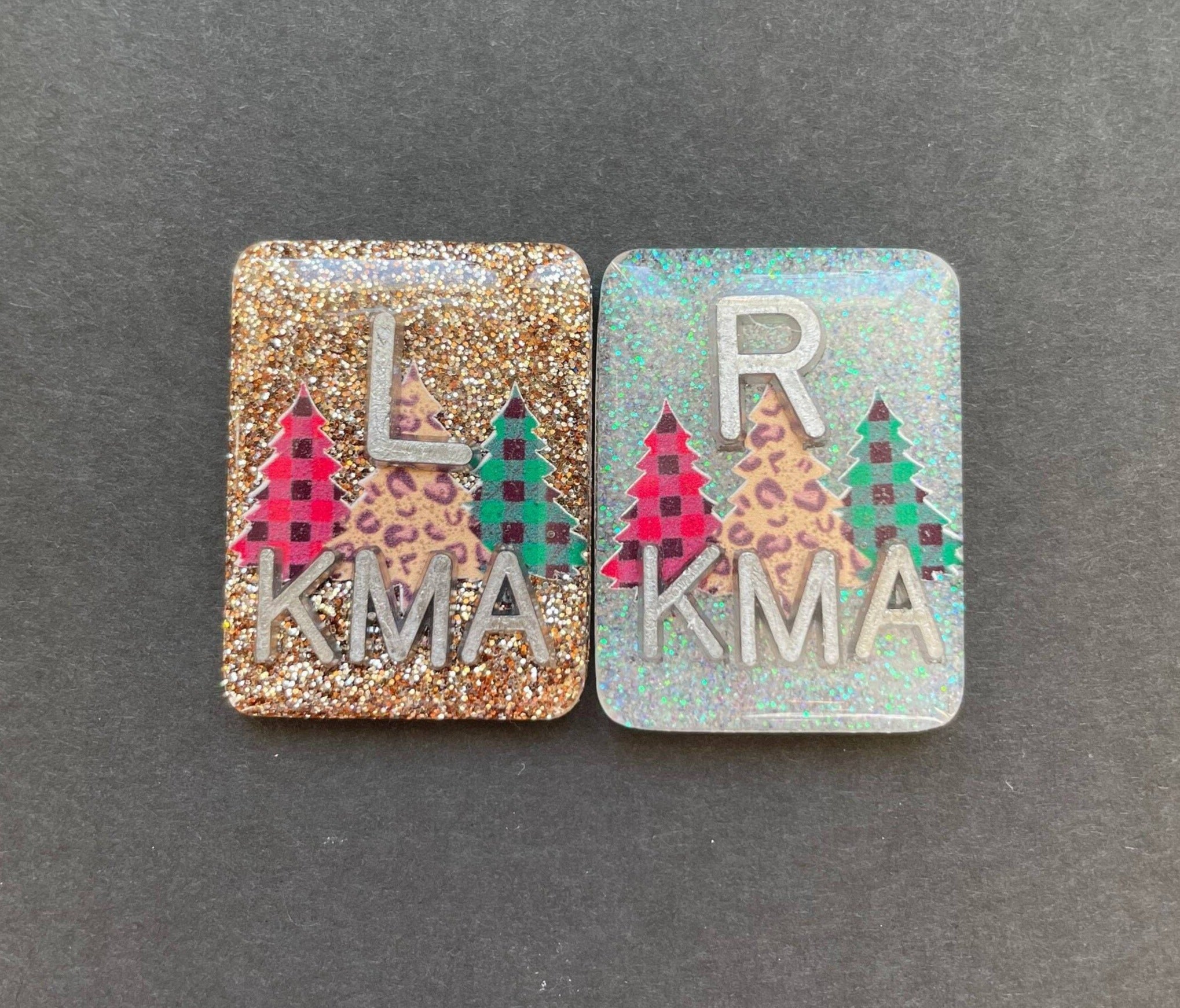 Christmas Tree Xray Markers, With 2 or 3 Initials, Holiday, Rectangle, Glitter, Buffalo Plaid, Cheetah