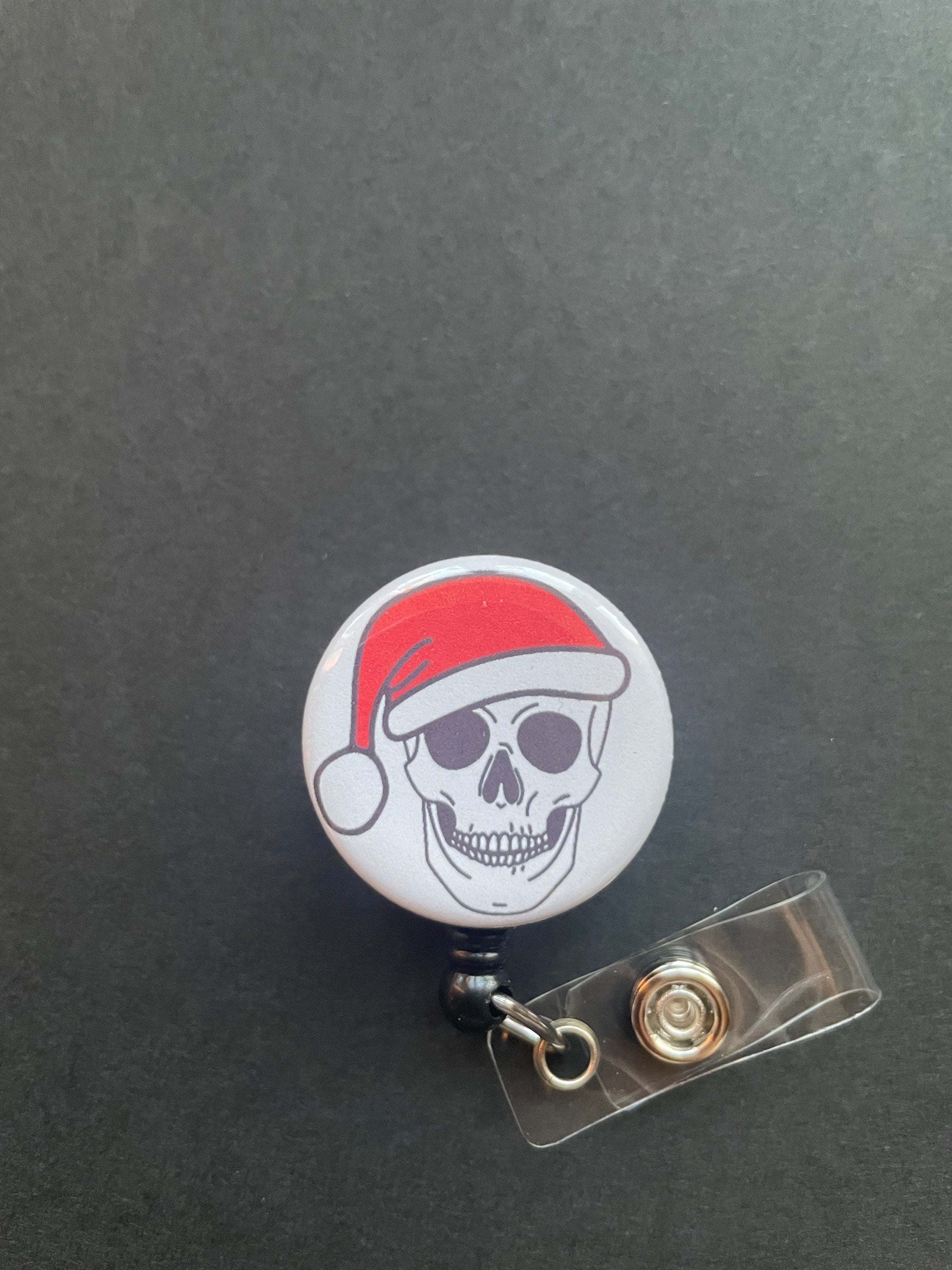 Skull & Santa Hat Badge Holder, Christmas, Retractable ID Badge Reel, When You're Dead Inside But It's Christmas