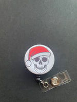 Skull & Santa Hat Badge Holder, Christmas, Retractable ID Badge Reel, When You're Dead Inside But It's Christmas