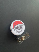 Skull & Santa Hat Badge Holder, Christmas, Retractable ID Badge Reel, When You're Dead Inside But It's Christmas