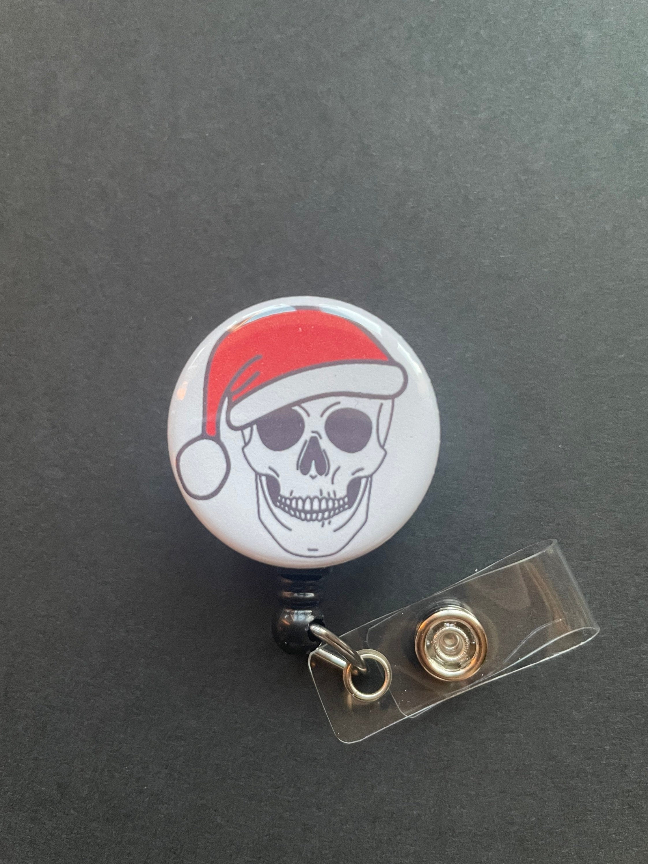 Skull & Santa Hat Badge Holder, Christmas, Retractable ID Badge Reel, When You're Dead Inside But It's Christmas