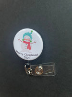 Merry Christmas Snowman Badge Holder, Retractable ID Badge, Coworker Gift, Holiday, Cute