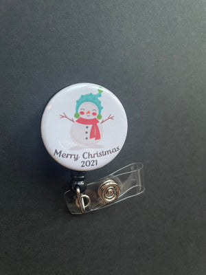 Merry Christmas Snowman Badge Holder, Retractable ID Badge, Coworker Gift, Holiday, Cute