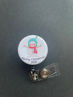 Merry Christmas Snowman Badge Holder, Retractable ID Badge, Coworker Gift, Holiday, Cute