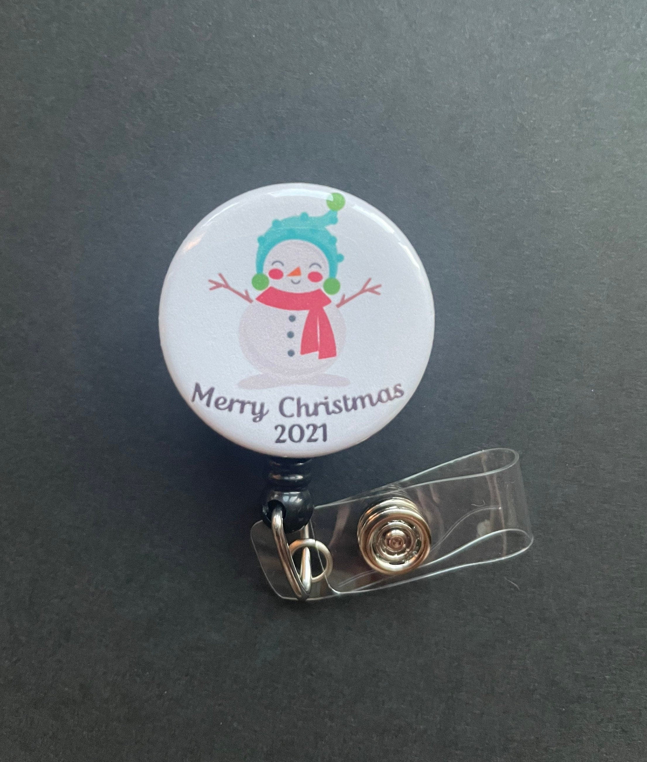 Merry Christmas Snowman Badge Holder, Retractable ID Badge, Coworker Gift, Holiday, Cute