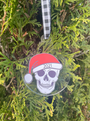 Skull with Santa Hat, Christmas, Ornament, Skull, When You're Dead Inside But It's Christmas, 2021, Buffalo Plaid