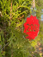 2021 Christmas Ornament, Red Glitter, Ribbon, Acrylic, Shatterproof