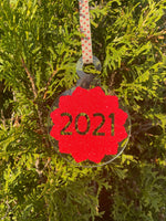 2021 Christmas Ornament, Red Glitter, Ribbon, Acrylic, Shatterproof