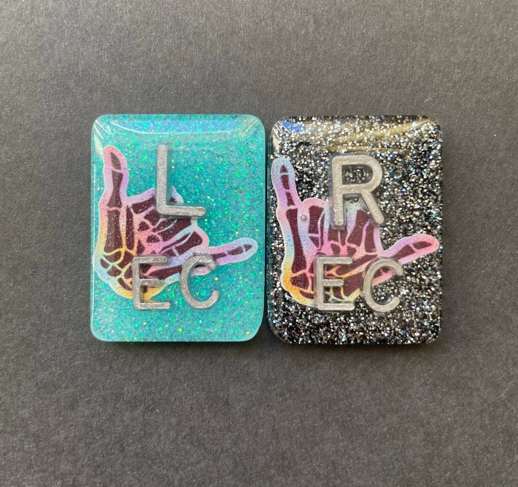Skaka Skeleton Hands Xray Markers, With 2 or 3 Initials, Rectangle, Glitter, Tie Dye