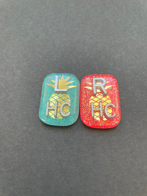 Pineapple Xray Markers, With 2 or 3 Initials, Small Rectangle, Glitter, Gold