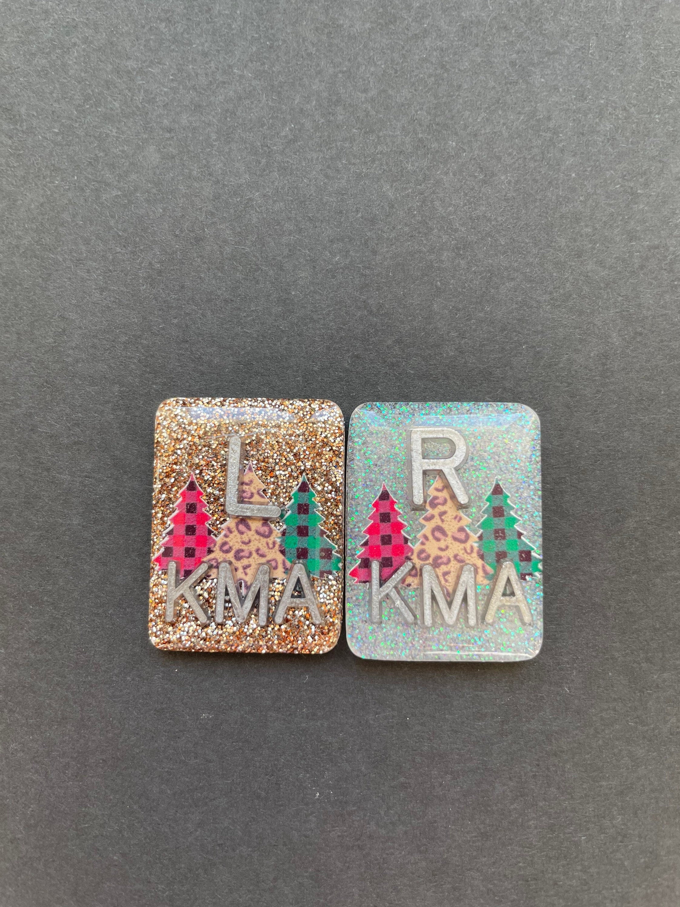 Christmas Tree Xray Markers, With 2 or 3 Initials, Holiday, Rectangle, Glitter, Buffalo Plaid, Cheetah