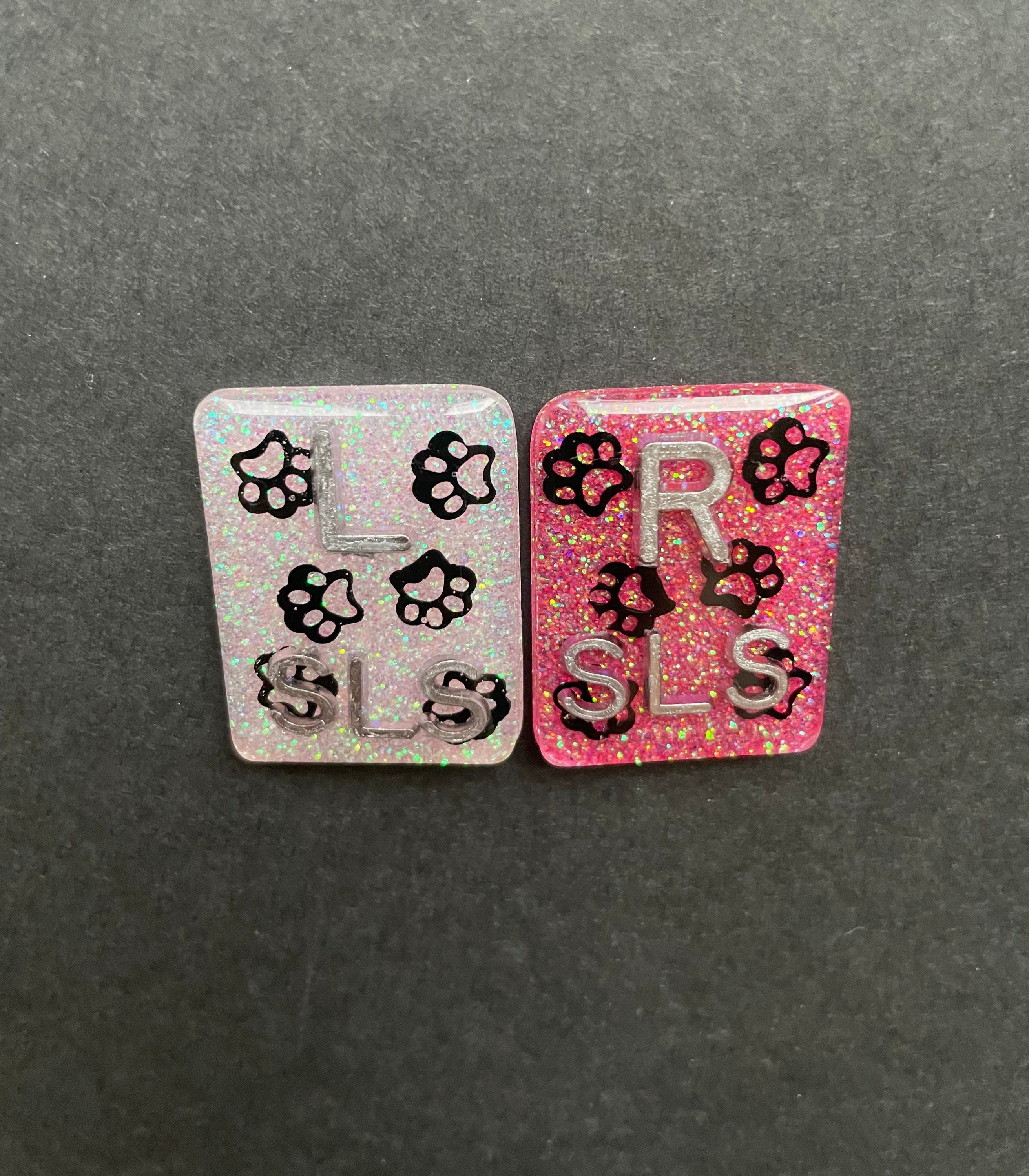 Scattered Paw Print Xray Markers, 2 or 3 Initials, Dog Lover, Pet, Animal, Large Rectangle, Glitter