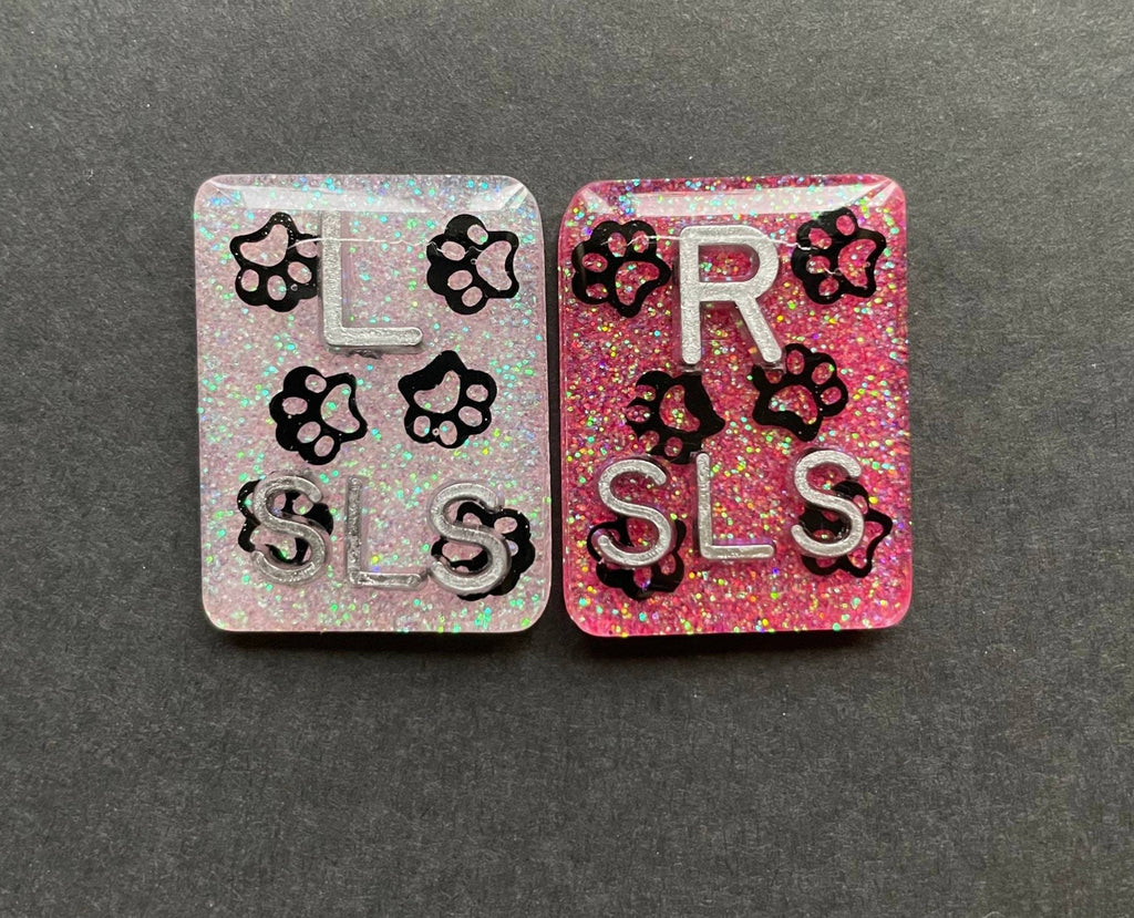 Scattered Paw Print Xray Markers, 2 or 3 Initials, Dog Lover, Pet, Animal, Large Rectangle, Glitter