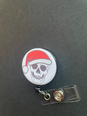 Skull & Santa Hat Badge Holder, Christmas, Retractable ID Badge Reel, When You're Dead Inside But It's Christmas