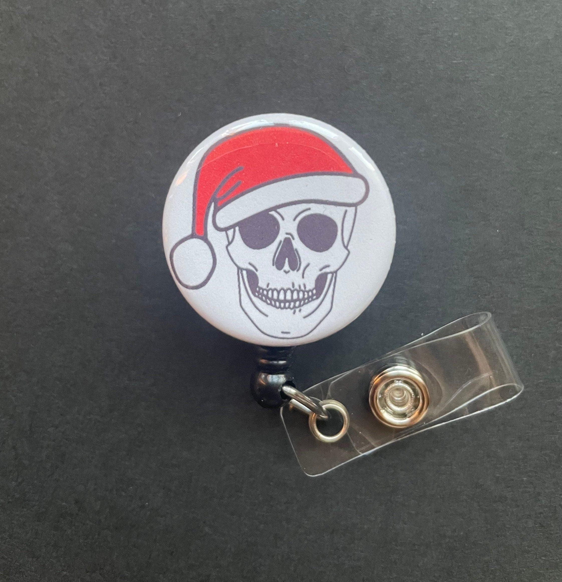 Skull & Santa Hat Badge Holder, Christmas, Retractable ID Badge Reel, When You're Dead Inside But It's Christmas