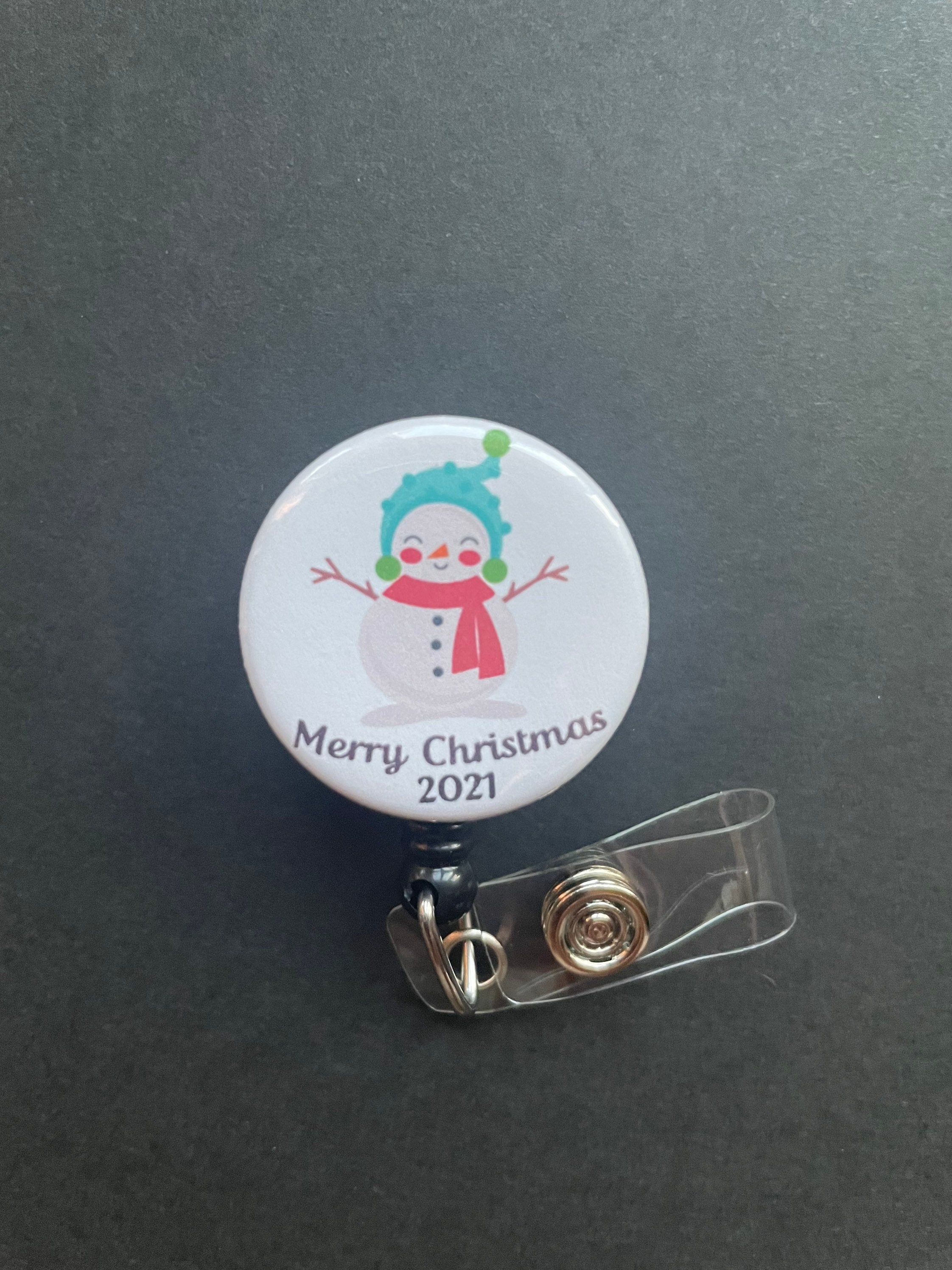 Merry Christmas Snowman Badge Holder, Retractable ID Badge, Coworker Gift, Holiday, Cute