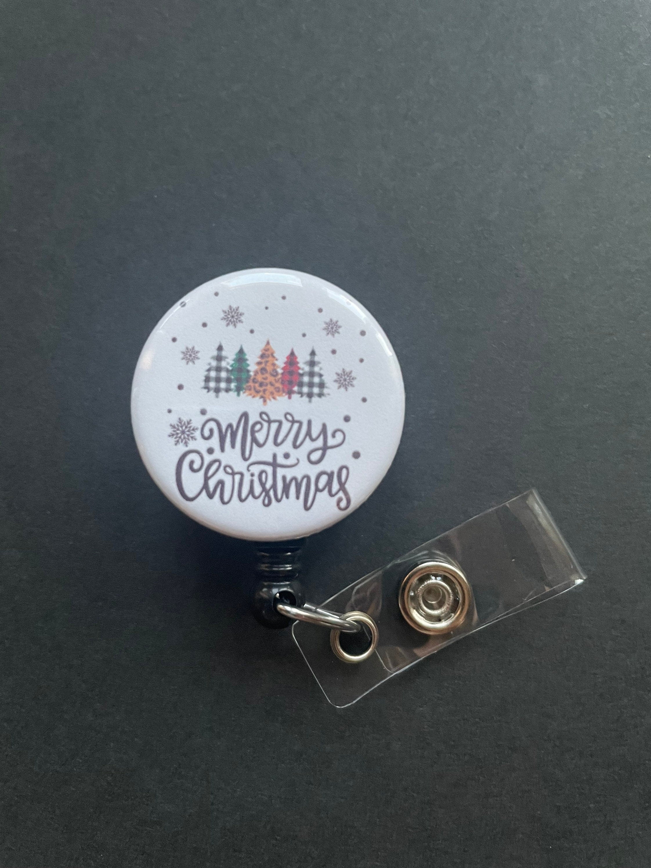 Merry Christmas Badge Holder, Retractable ID Badge, Gift, Holiday, Cute, Christmas Trees, Plaid, Cheetah Print