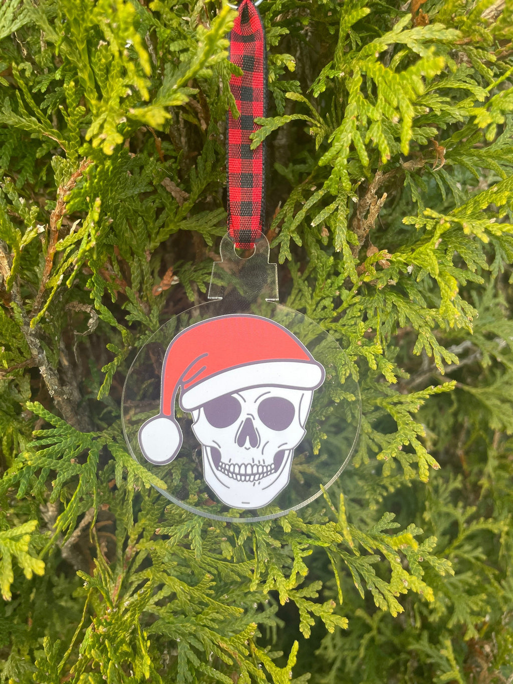 Skull with Santa Hat, Christmas, Ornament, Skull, When You're Dead Inside But It's Christmas, 2021, Buffalo Plaid, Red