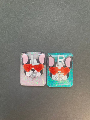 Heart Eyes Dog Xray Markers, With 2 or 3 Initials, Rectangle, Glitter