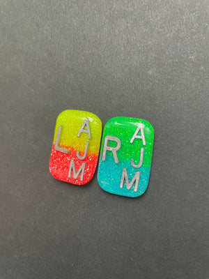 2 Tone Small Rectangle Xray Markers, With 2 or 3 Initials, Glitter